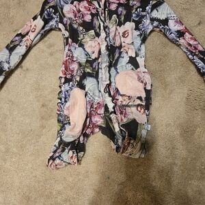 Posh Peanut Floral Kids Pajamas - Pink and Purple Bamboo Footie